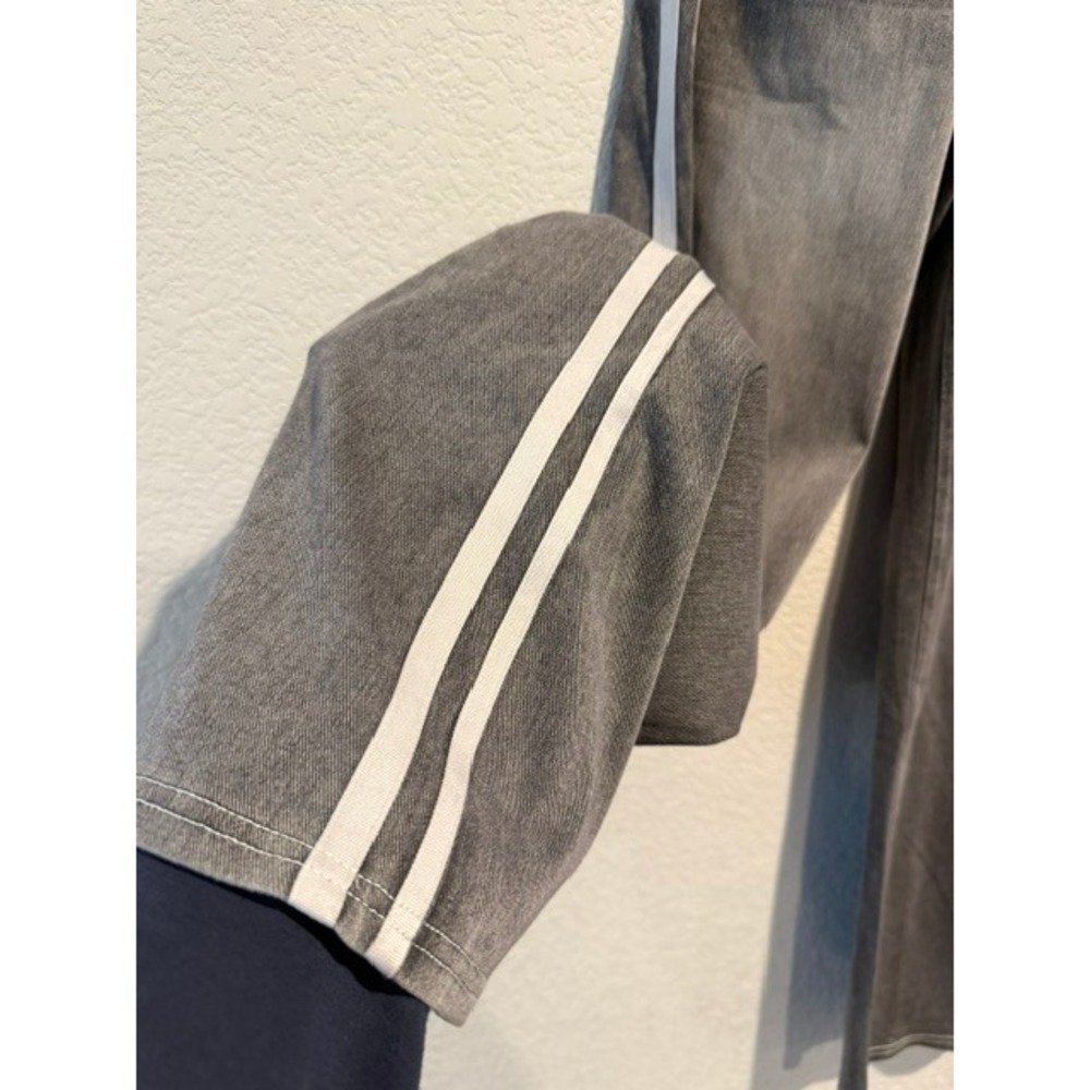Halara Grey Wide Leg Denim Look Side Stripe Pants Petite Small S High Waisted - Picture 9 of 9